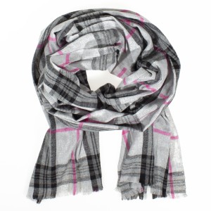 Szal z różową kratką szary