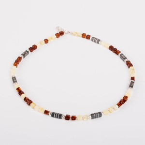 Necklace with amber and oxidised silver