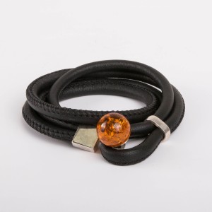 Leather bracelet with amber