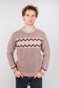 Sweter RETRO beżowo-bordowy