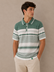 Koszulka polo PALM STRIPLES zielona